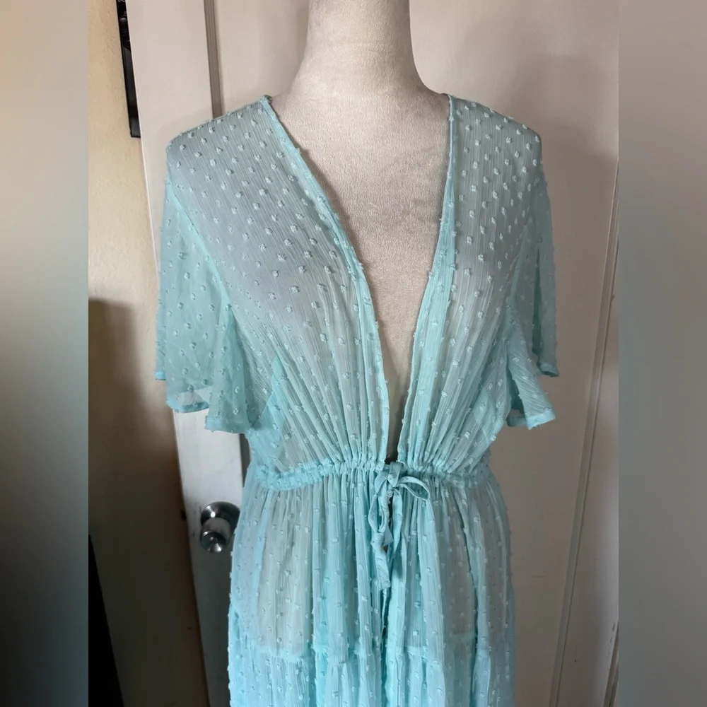 Torrid Baby Blue Robe Retro Polka Dot Lounge Feminine Romantic Chiffon Wedding - Picture 13 of 15
